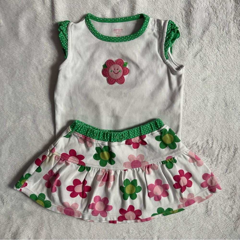 Carter’s Matching Floral Bodysuit & Skirt Set in White/Green/Pink - 24 Months